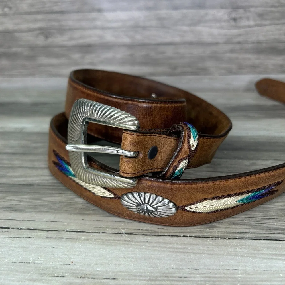 Tony Lama Belt Mens 40 Brown Leather The Duke Center Applique Western Cowboy
